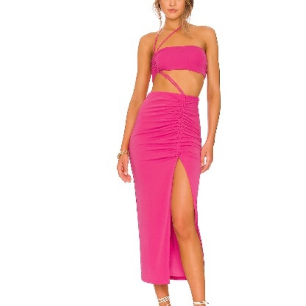 Pink Ruched Midi Dress, size small